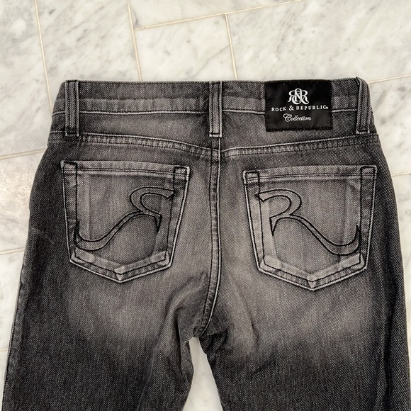 Rock & REPUBLIC Vintage SKINNY LEGGING JEANS grey black distressed wash size 24 - Picture 7 of 10